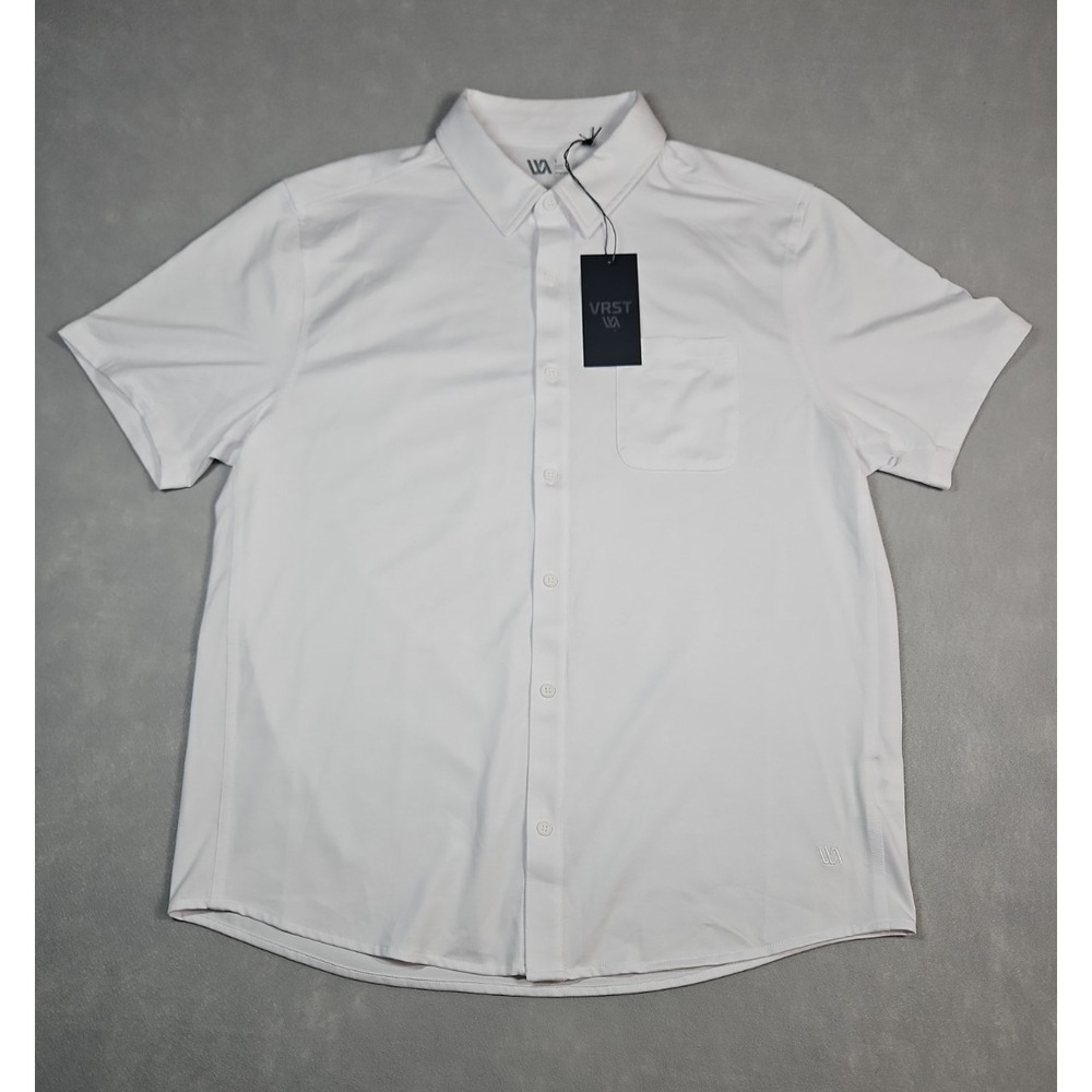 VRST Mens White Performance Button Up Short Sleeve Shirt Size Large NWT